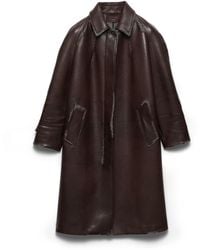 Prada - Bonded Nappa Leather And Chevron Shetland Wool Coat - Lyst