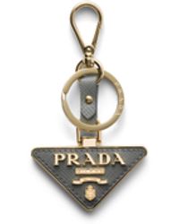 Prada - Saffiano Leather And Metal Keychain - Lyst