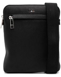 BOSS - Borsa Messenger Nera Con Logo Inciso - Lyst