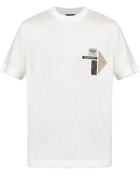 Emporio Armani - T-Shirt Panna Con Patch Logo E Collo A Giro - Lyst