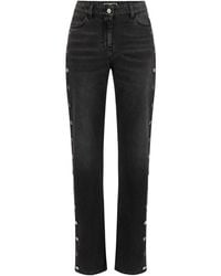 Elisabetta Franchi - Jeans A Gamba Ampia Nero Con Bottoni Laterali - Lyst