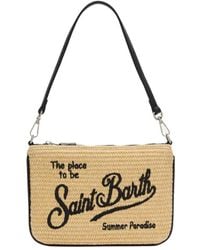 Mc2 Saint Barth - Parisienne Mini Pouch Effetto Paglia E Logo Nero - Lyst
