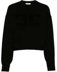 Elisabetta Franchi - Felpa Nera Cropped Logo Monogram Ricamo - Lyst