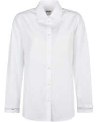 MSGM - Camicia Bianca Con Logo Sui Polsini - Lyst