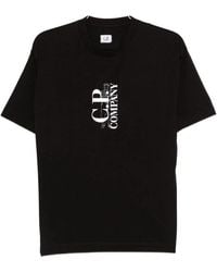 C.P. Company - T-Shirt Nera Girocollo Con Logo Stampato - Lyst