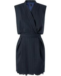 Pinko - Abito Corto Gessato Blu E Bianco Con Cintura - Lyst