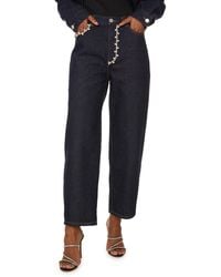 Area Mom Jeans With Crystals And Pearls - Blue
