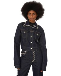Area Denim Jacket With Crystals And Pearls - Blue