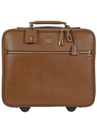 Dolce & Gabbana Brown Textured Leather Carry On Trolley