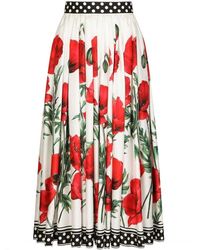 Dolce & Gabbana Poppy-print Twill Midi Skirt - Red
