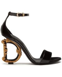 Dolce & Gabbana Polished Calfskin Sandals With Dg Baroque Heel - Black