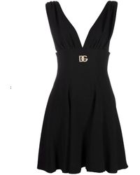 Dolce & Gabbana Logo-plaque V-neck Dress - Black