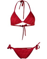 Fendi Ff Motif Pattern Bikini Set - Red