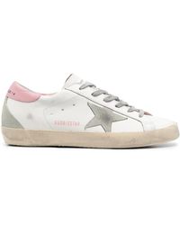 Golden Goose Super-star With Gray Star And Pink Heel Tab - White