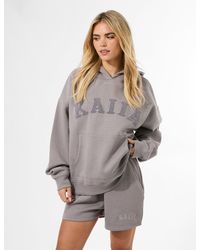 Public Desire - Kaiia Studio Borg Slogan Oversized Hoodie Dove Grey - Lyst