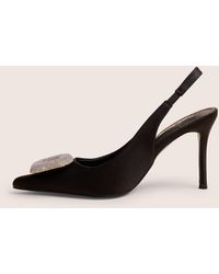 Public Desire - Floss Black Satin Diamante Embellished Sling Back Court Heels - Lyst