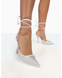 Public Desire - Galaxy Silver Sparkly Diamante Pointed Court Stiletto Toe Lace Up Wrap Around Heels - Lyst