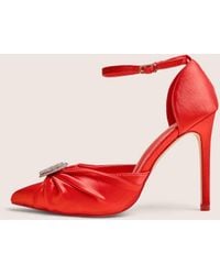 Public Desire - Meant To Be Red Satin Diamante Heart Court Stiletto Heel - Lyst