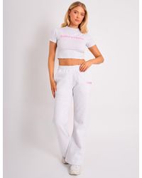 Public Desire - Kaiia Bubble Logo Wide Leg Joggers Grey Marl & Pink - Lyst