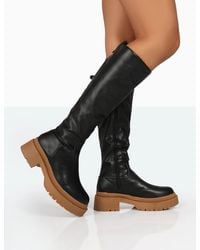 Public Desire - Jersey Black Pu Contrasting Chunky Sole Knee High Boots - Lyst