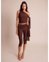 Public Desire - Knot Detail Tie Side Luxe Slinky Capri Pants Chocolate - Lyst