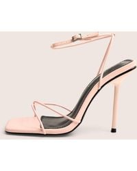 Public Desire - Jiggy Light Pink Pu Stiletto Square Toe Barely There Heels - Lyst