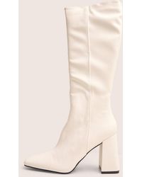 Public Desire - Apology White Pu Knee High Block Heel Boots - Lyst