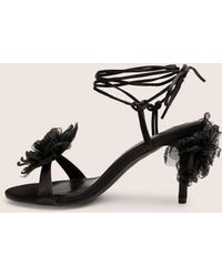 Public Desire - Classy Black Ruffle Flower Detail Mid Heels - Lyst