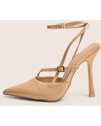 Public Desire - Idol Nude Patent Buckle Strappy Detail Stiletto Pointed To Court High Heels - Lyst