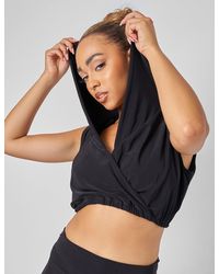 Public Desire - Sleeveless Wrap Front Top With Hood Black - Lyst