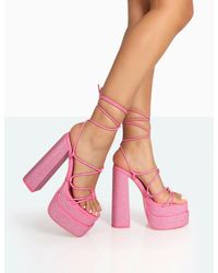 Public Desire - Glow Girl Pink Diamante Pu Lace Up Platform High Heels - Lyst