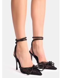 Public Desire - Midnight Black Lace Wrap Around Diamante Bow Pointed Toe High Heels - Lyst