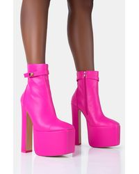 Public Desire - Vally Hot Pink Pu Extreme Platform Square Rounded Toe Block Heeled Ankle Boots - Lyst