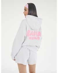 Public Desire - Kaiia Design Bubble Logo Oversized Hoodie Lt Grey Marl & Pink - Lyst