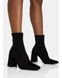 Public Desire - Delani Black Neoprene Zip Up Rounded Pointed Toe Block Heel Ankle Boots - Lyst