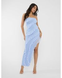 Public Desire - Frill Detail Asymmetric Midaxi Dress Blue - Lyst