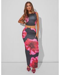 Public Desire - Floral Print Slinky Floral Maxi Skirt Co Ord Multi - Lyst