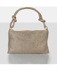 Public Desire - The Ingrid Gold Diamante Zip Up Knot Detail Mini Shoulder Bag - Lyst