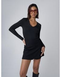 Public Desire - V Neck Long Sleeve Bodysuit Black - Lyst