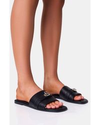 Public Desire - Radiance Black Buckle Trim Flat Sandals - Lyst