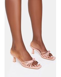 Public Desire - Vertigo Baby Pink Pu Flower Detail Strappy Mid Heel Mules - Lyst