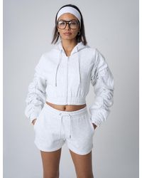Public Desire - Ruched Sleeve Zip Up Cropped Hoodie Grey Marl - Lyst