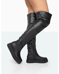 Public Desire - Erica Black Pu Chunky Platform Over The Knee Boots - Lyst
