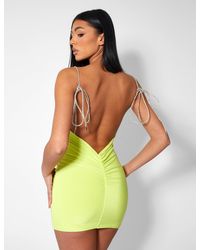 Public Desire - Diamante Extreme Strap Slinky Mini Dress Lime - Lyst