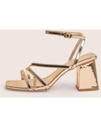 Public Desire - Robin Gold Strappy Square Toe Mid Block Heels - Lyst