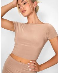 Public Desire - Kaiia Low Back Slinky Crop Top Co-ord In Taupe - Lyst