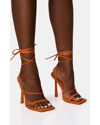 Public Desire - Bad Gal Orange Strappy Lace Up Square Toe Heels - Lyst