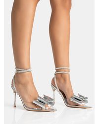 Public Desire - Angelic Silver Mirror Perspex Bow Diamante Wrap Around Pointed Court Stiletto Heel - Lyst