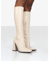 Public Desire - Caryn Stone Pu Knee High Heeled Boots - Lyst