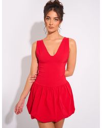Public Desire - Plunge Bubble Hem Mini Dress Red - Lyst